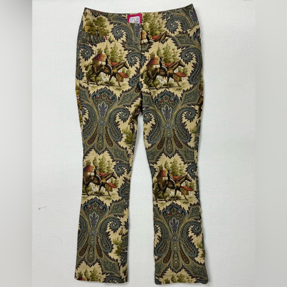 B The Collection Lined Equestrian Toile Pants Paisley Tapestry Horse Print Sz 6